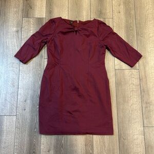 Talbots Dress Womens Burgundy Wine Ponte Knit Sheath Front Bow Stretch Career